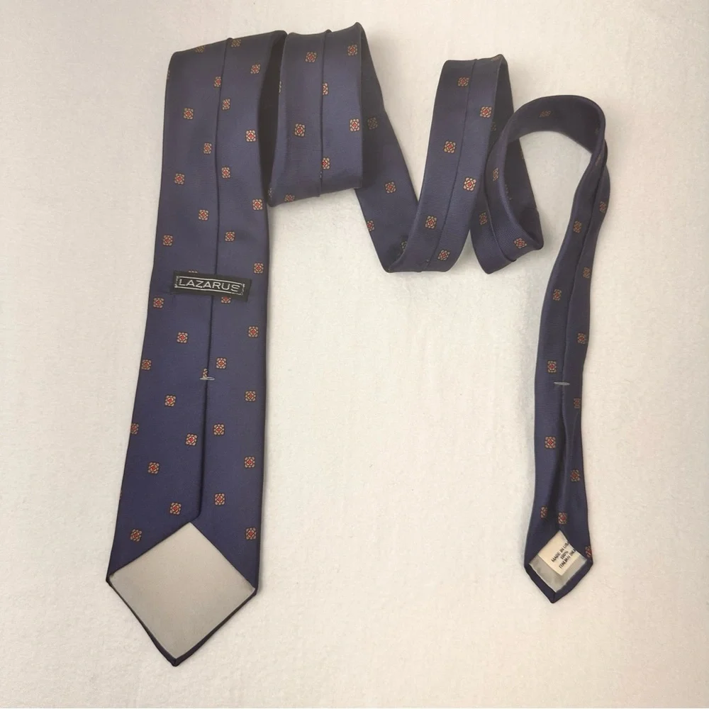 Lazarus Vintage Men's Tie Silk Blue Geometric Necktie Classic Office USA Made